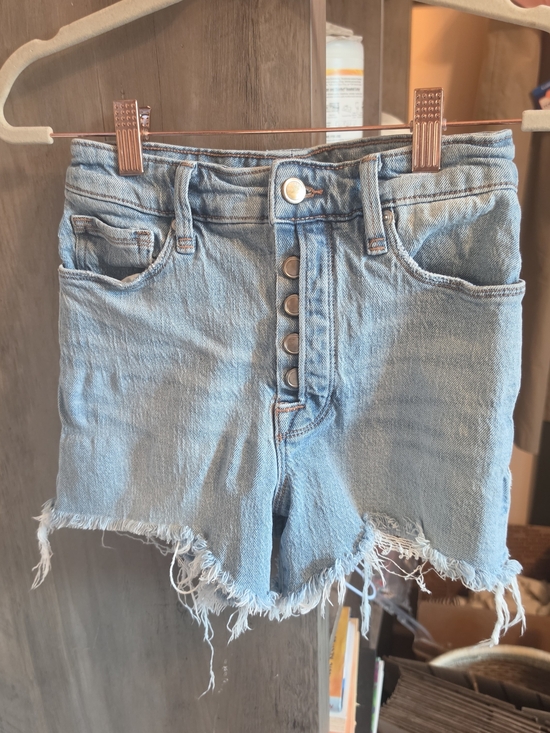 Good American Pants - Good American Light Blue Distressed Button-Fly Jean Shorts